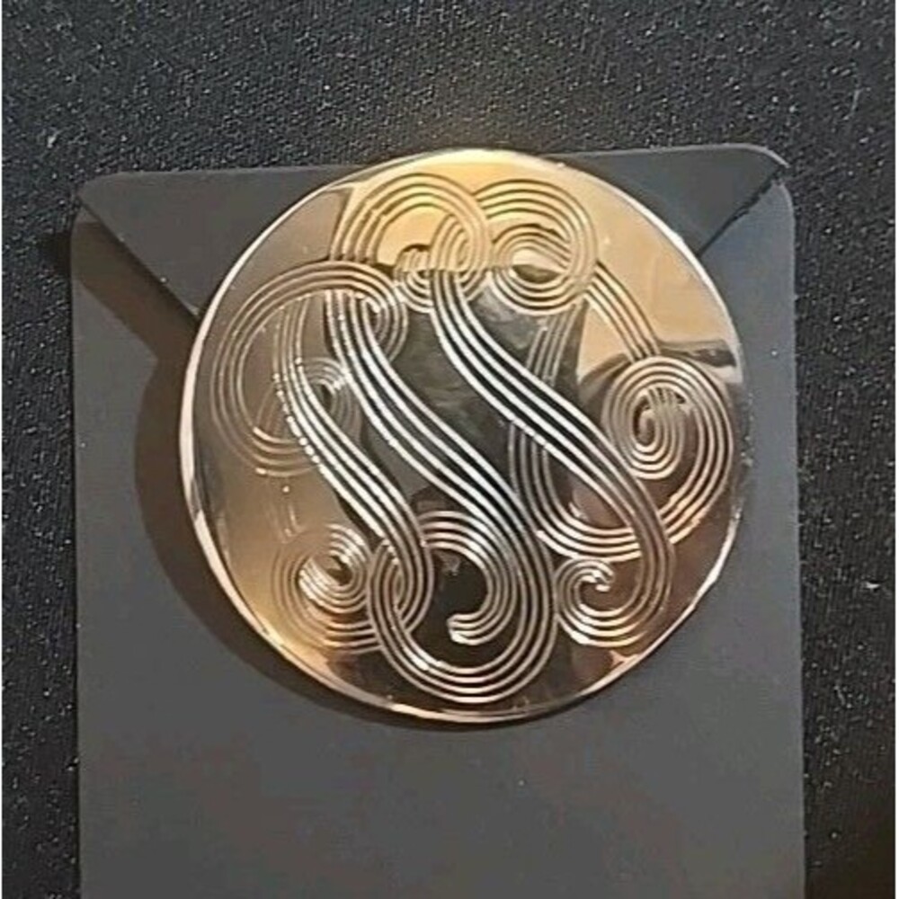 Pretty Round Silvertone Pin With Flowing Scrolls